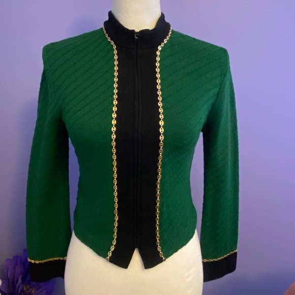 St John Collection Jacket sz
2 Green/Black Marie Grey Santana Knit Blazer - Picture 6 of 10